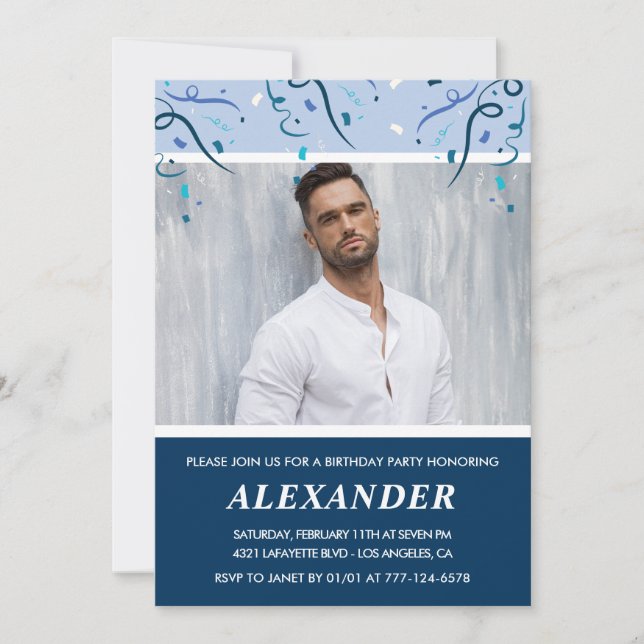 Convites de aniversário de Marinho Azul 61rua Mens (Frente)