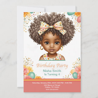 Convites de Aniversário de Menina Afro-Americana