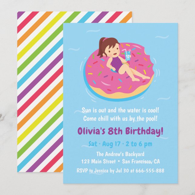Convites de Aniversário de Menina em Flutuador de  (Frente/Verso)