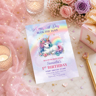 Convites de Aniversário de Menina Rosa Roxo Unicór
