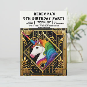 Convites de Aniversário de Menina Unicórnio Arco-Í