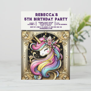 Convites de Aniversário de Menina Unicórnio Arco-Í