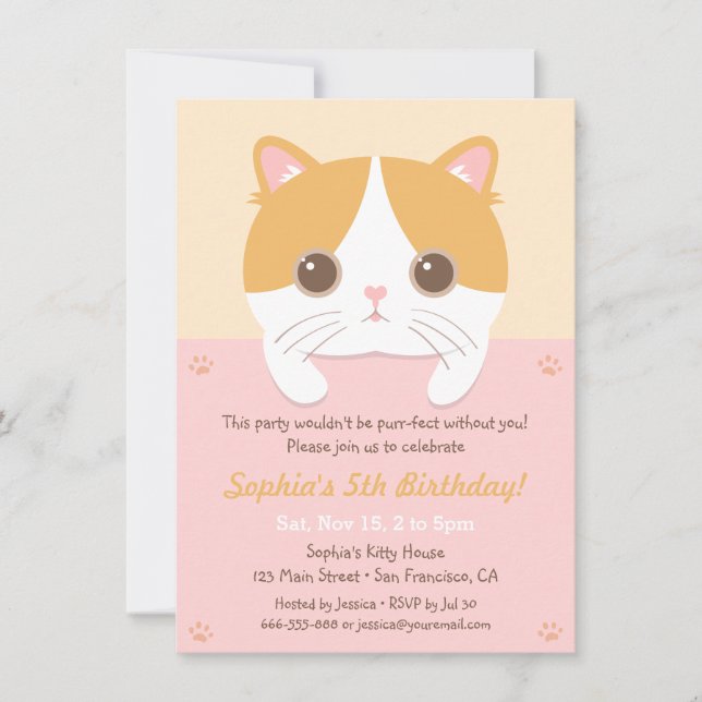 Convites de Aniversário de Meninas Gatas Gatinhas  (Frente)