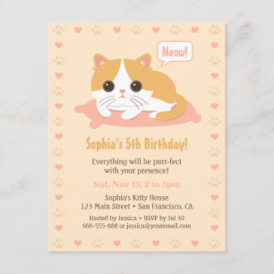 Convites de Aniversário de Meninas Gatinha Fofa