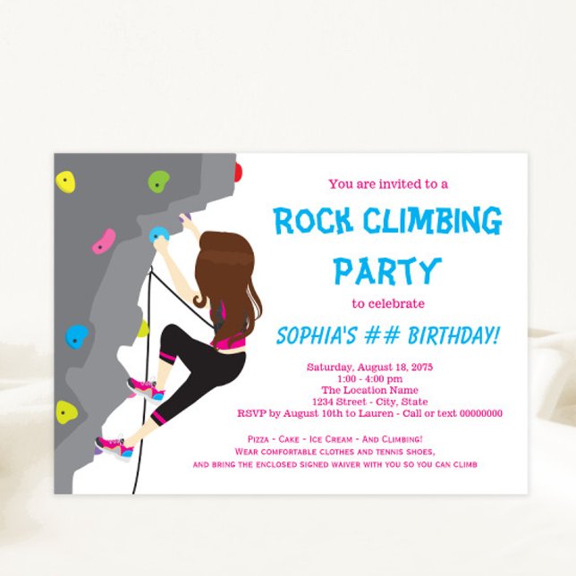 Convites de Aniversário de Meninas para Escalada e (Cute colorful rock climbing party invitation.)