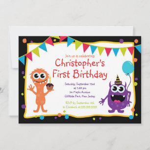 Convites de aniversário de Monstro Bonitos