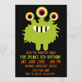 Convites de aniversário de monstro laranja verde