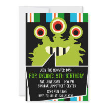 Convites de aniversário de monstro verde coloridos
