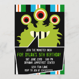 Convites de aniversário de monstro verde coloridos