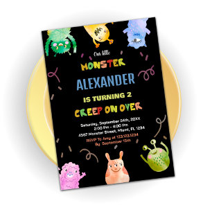 Convites de Aniversário de Monstro Verde Laranja P
