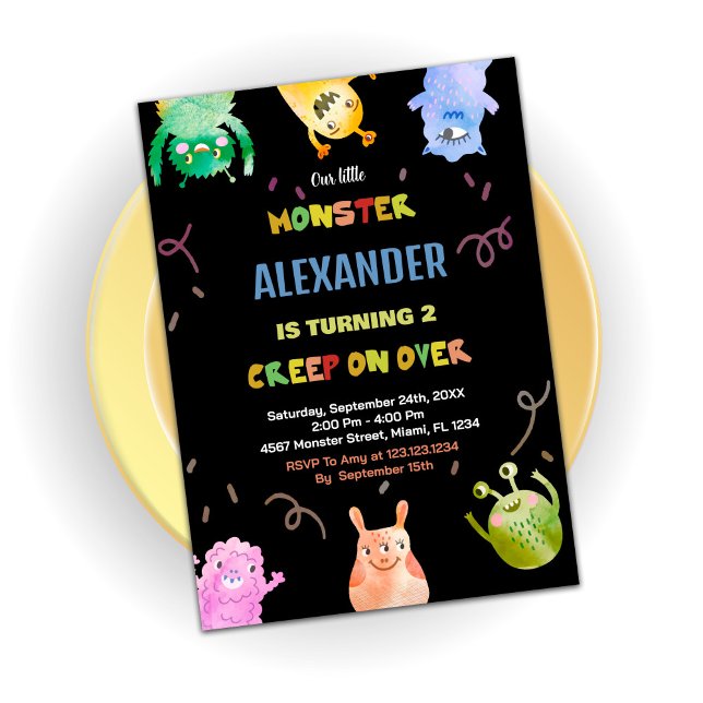 Convites de Aniversário de Monstro Verde Laranja P (Monster Birthday Invitations Green Orange Black)