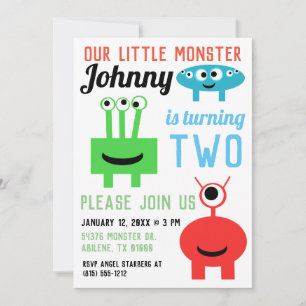 Convites de Aniversário de Monstros - 3Monstros