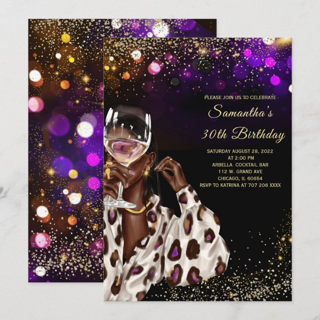 Convites de Aniversário de Mulher Afro-Americana (Frente/Verso)