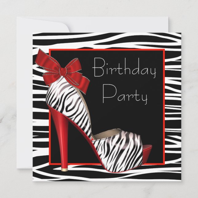 Convites de Aniversário de Mulher com Zebra Vermel (Frente)