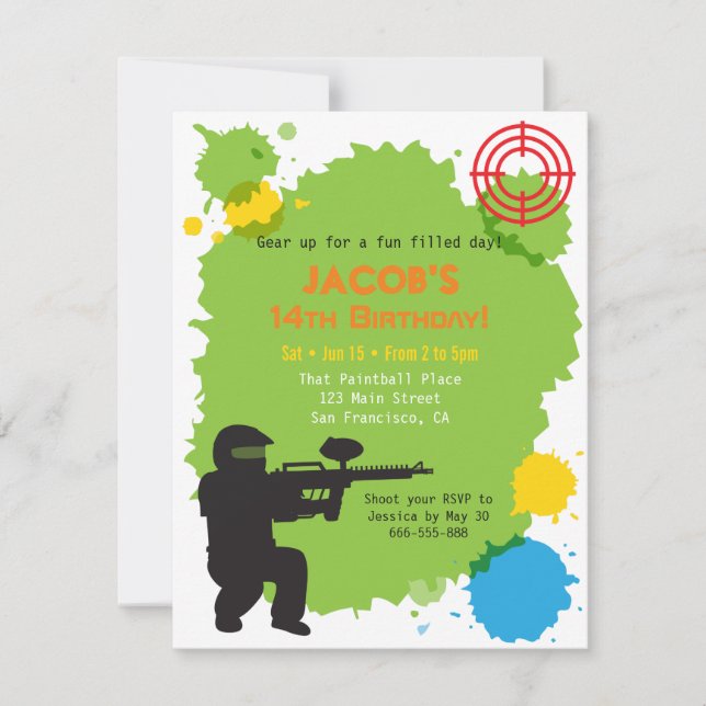 Convites de Aniversário de Paintball com Alvo Trav (Frente)