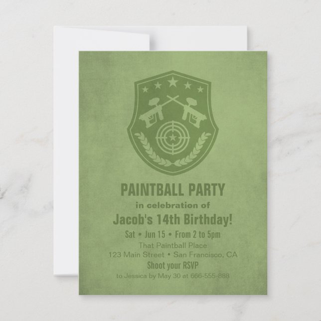 Convites de Aniversário de Paintball com Logotipo  (Frente)