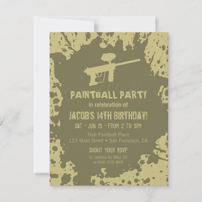 Convites de Aniversário de Paintball com Tinta Sal (Frente)
