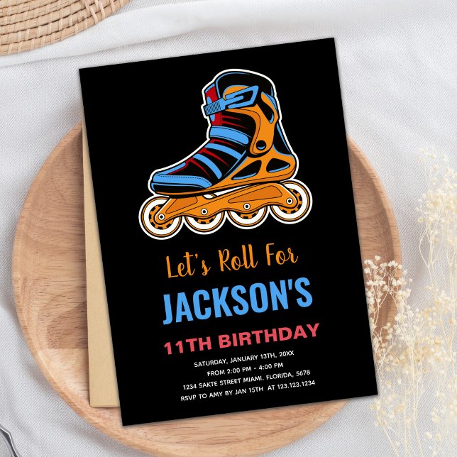 Convites de Aniversário de Patinação sobre Rodas L (Black Orange Roller Skating Birthday Invitations)