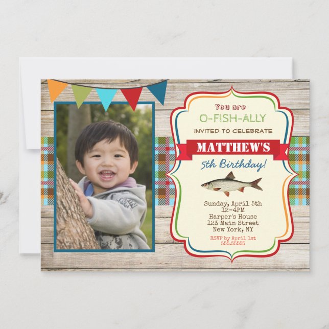 Convites de aniversário de pesca (Frente)