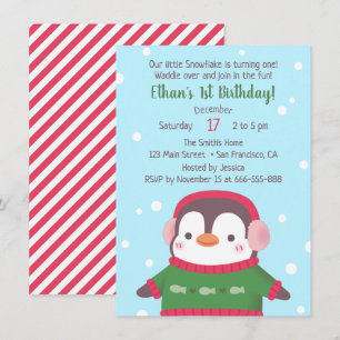 Convites de Aniversário de Pinguim Fofo com Suéter