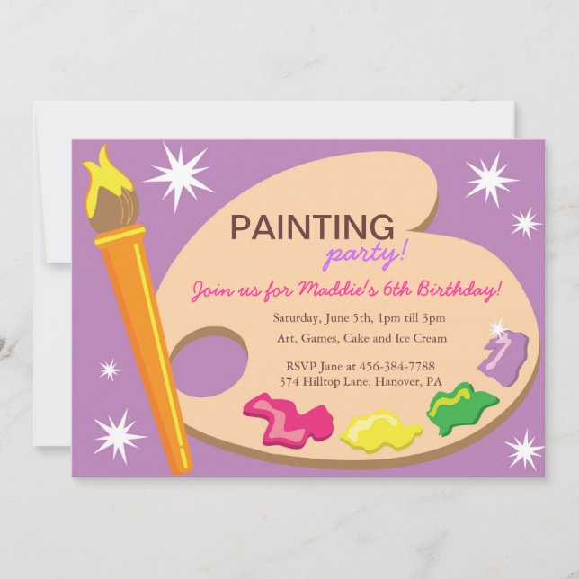 Convites de aniversário de pintura e arte (Frente)