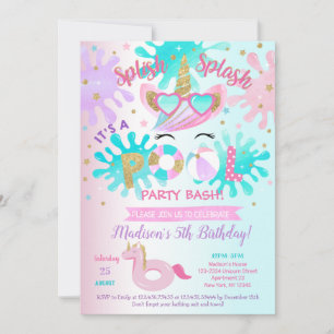 Convites de aniversário de piscina com Unicorn
