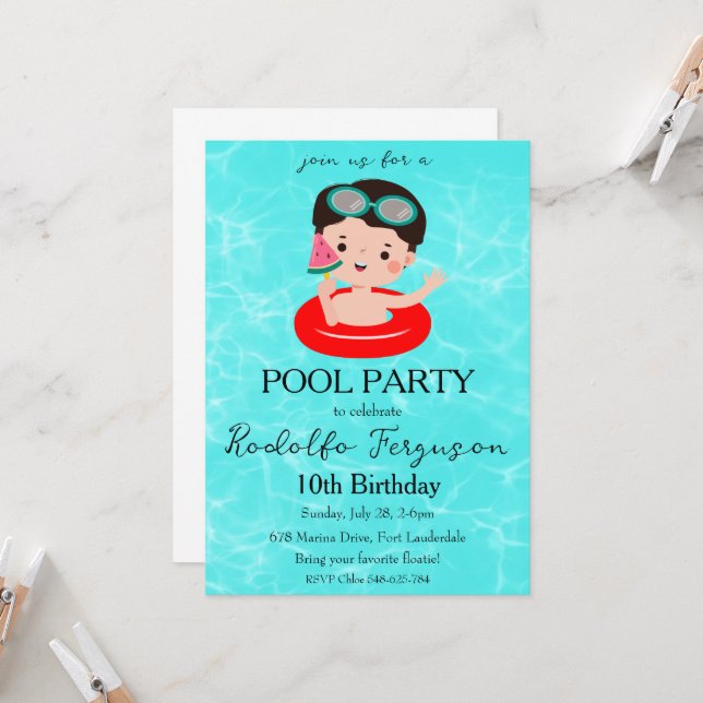 convites de aniversário de piscina de melancia (Frente/Verso In Situ)