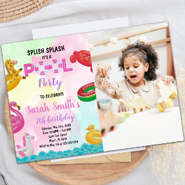 Convites de aniversário de Piscina rosa com foto