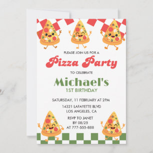 Convites de Aniversário de Pizza  Moderno 1º Festa
