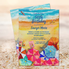 Convites de aniversário de praia de Watercolor