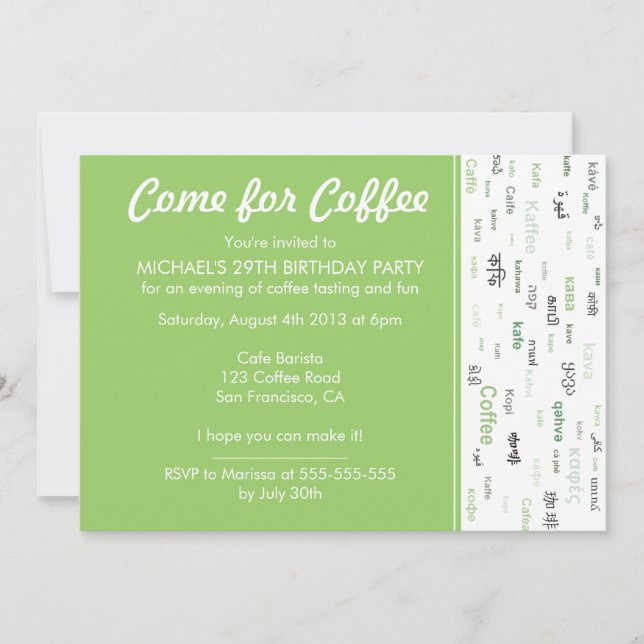 convites de aniversário de provandos de café verde (Frente)