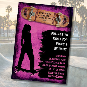 Convites de Aniversário de Skate para Meninas