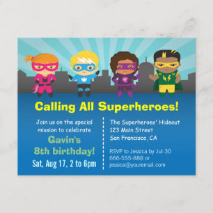 Convites de Aniversário de Super-Herói Fofo para C