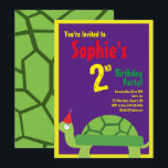 Convites de aniversário de Turtle Animal Kid<br><div class="desc">Quem não ama uma tartaruga num chapéu de festa? Estes convites adoráveis são perfeitos para a rua,  segundo,  3º,  4º,  5,  6 ou festa de aniversário do seu filho! Ou,  só para qualquer evento de amantes de tartaruga! Também funciona como excelente para um zoológico,  lagoa ou festa temerária animal!</div>