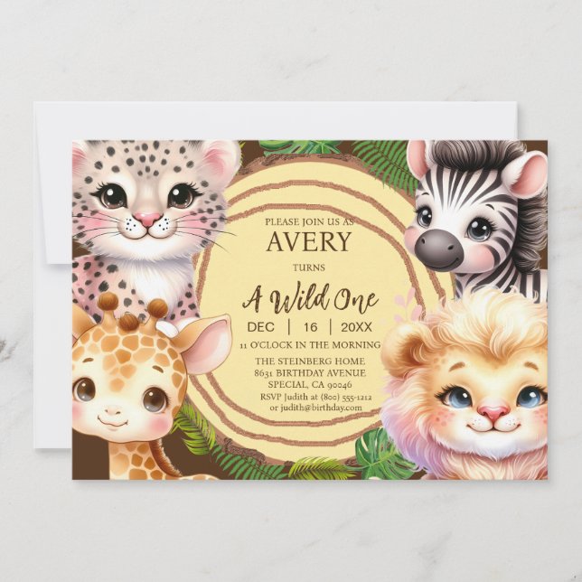 Convites de Aniversário de Um Ano de Um Selvagem (Frente)