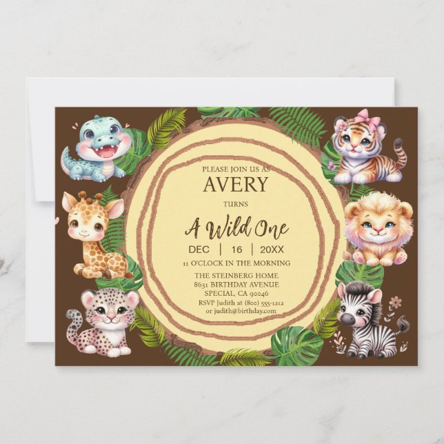 Convites de Aniversário de Um Ano de Um Selvagem (Frente)