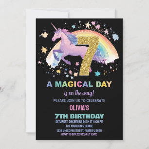 Convites de Aniversário de Unicórnio de 7 anos