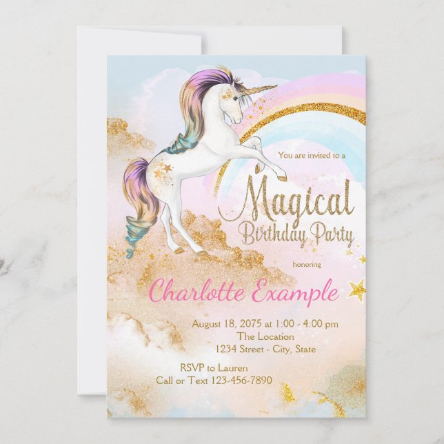 Convites de Aniversário de Unicórnio Mágico (Frente)