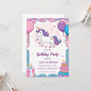 convites de aniversário de unicórnio roxo e fofo