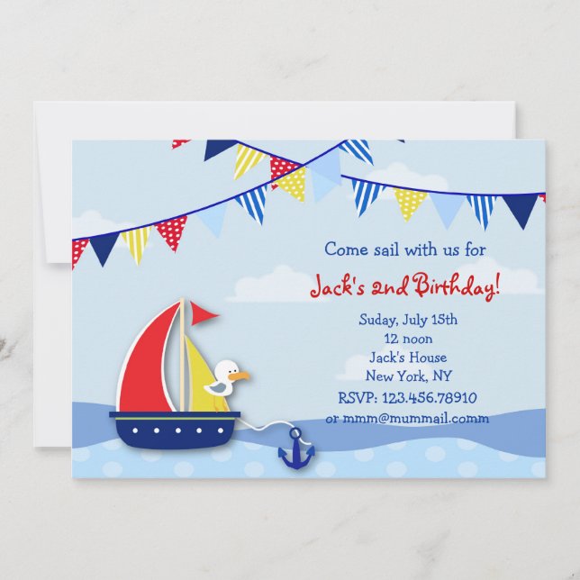 Convites de aniversário de veleiro náutico (Frente)