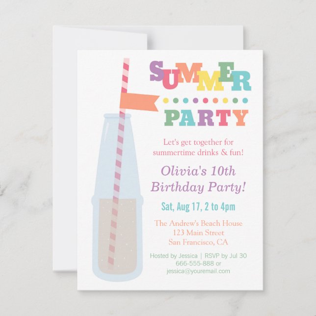 Convites de Aniversário de Verão para Festa com Re (Frente)