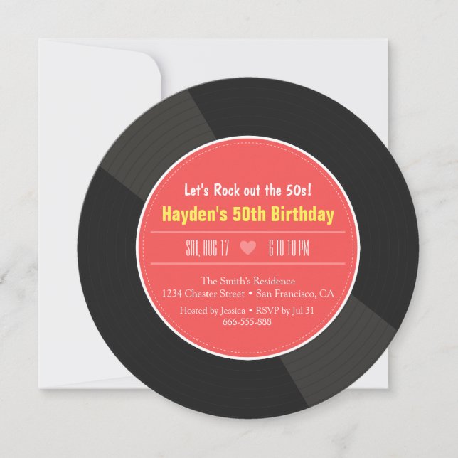 Convites de Aniversário de Vinil Retrô (Frente)