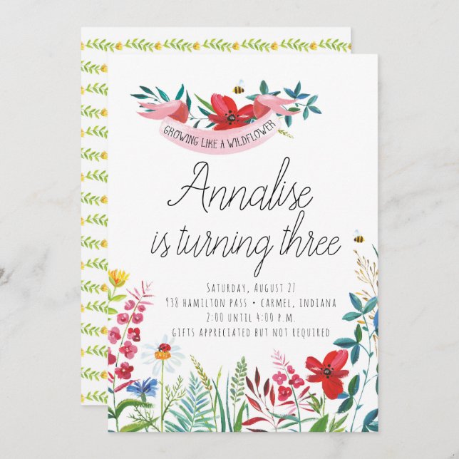 Convites de aniversário de Watercolor (Frente/Verso)