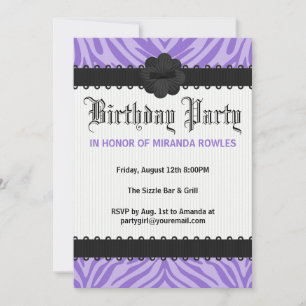 Convites de aniversário de Zebra Roxo