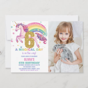 Convites de Aniversário do 6 Unicorn com imagem