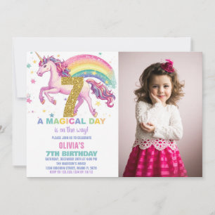 Convites de Aniversário do 7 Unicorn com imagem