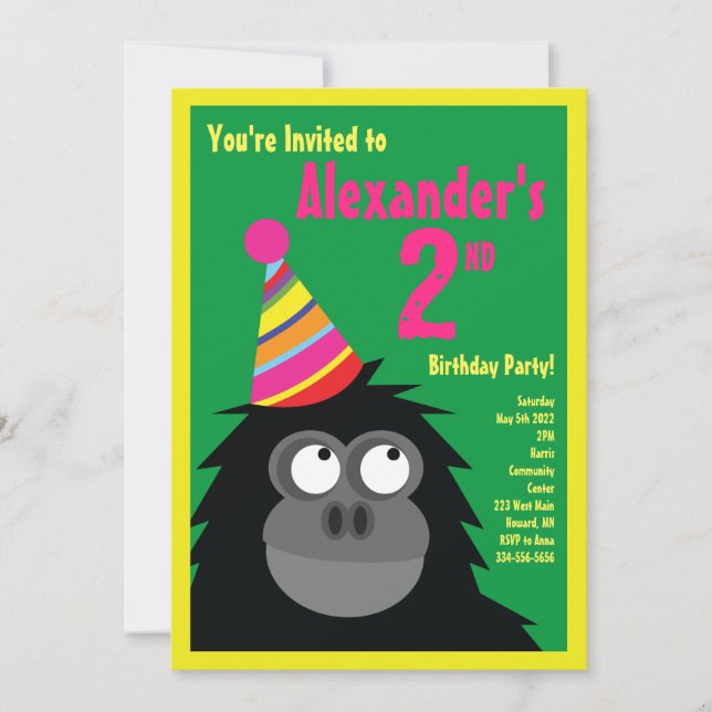Convites de aniversário do Ape Animal Kid (Frente)