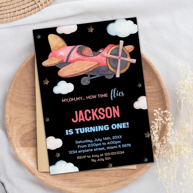 Convites de Aniversário do Avião Black Red Brown (Black Red Brown Airplane Birthday Invitations)