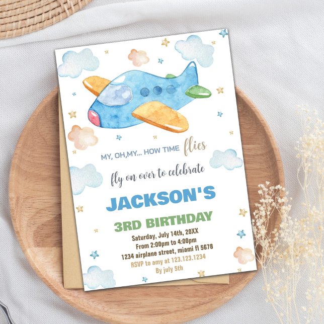 Convites de Aniversário do Avião Laranja Azul (Blue Orange Airplane Birthday Invitations)