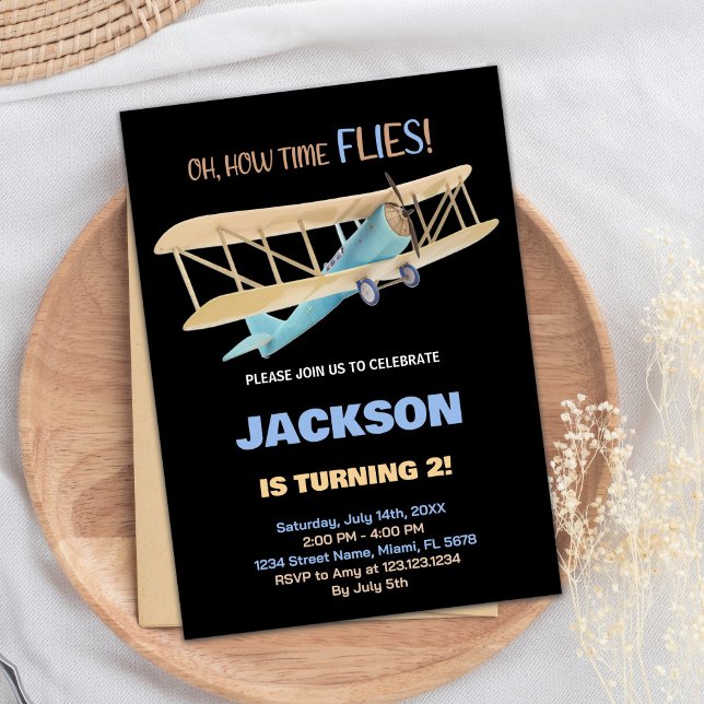 Convites de Aniversário do Avião Verde Azul Preto (Black Blue Green Airplane Birthday Invitations)